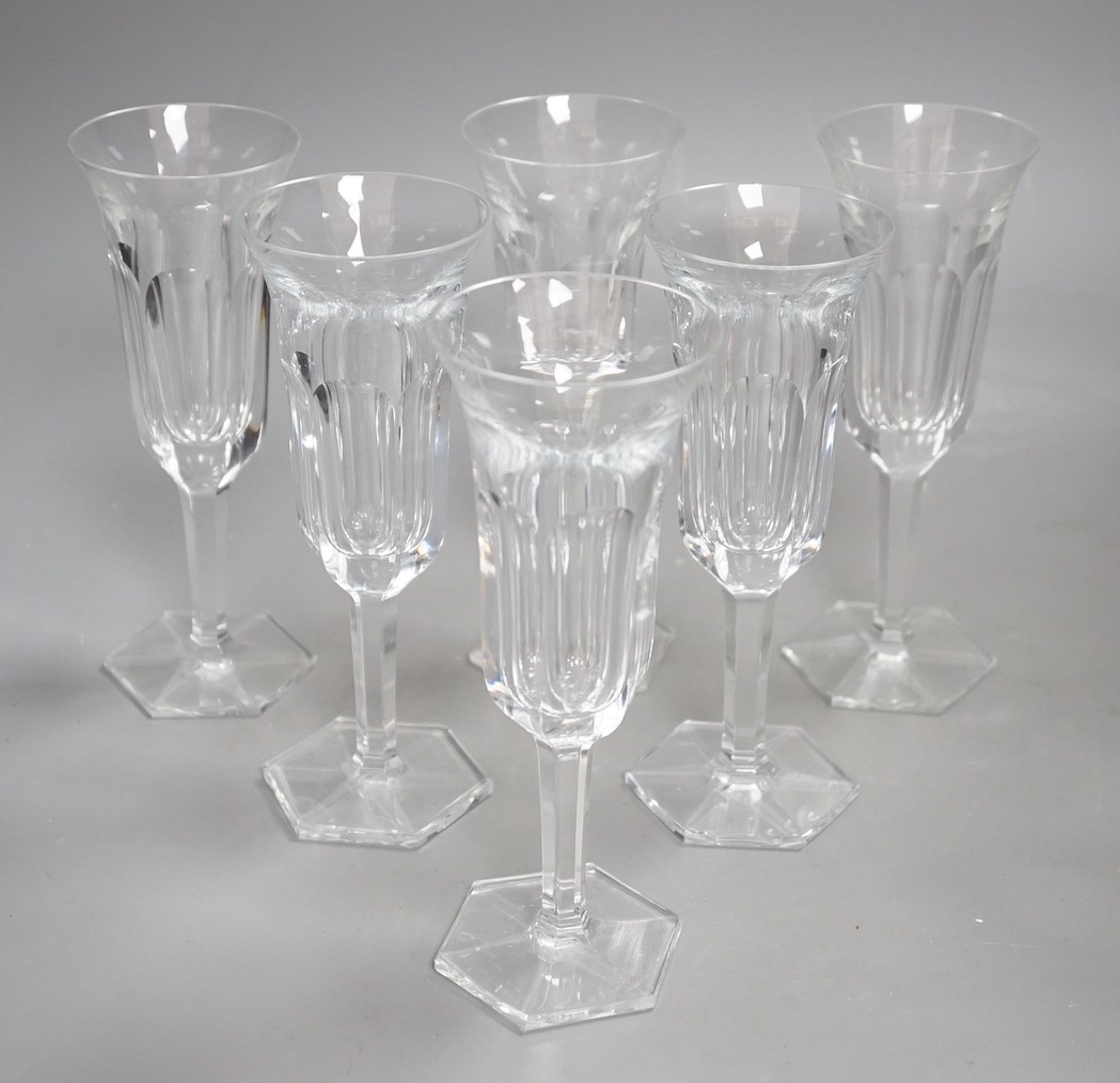 Six Moser cut glass flutes - 18.5cm tall